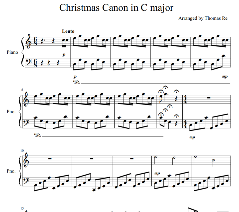 Christmas Canon in C major sheet piano